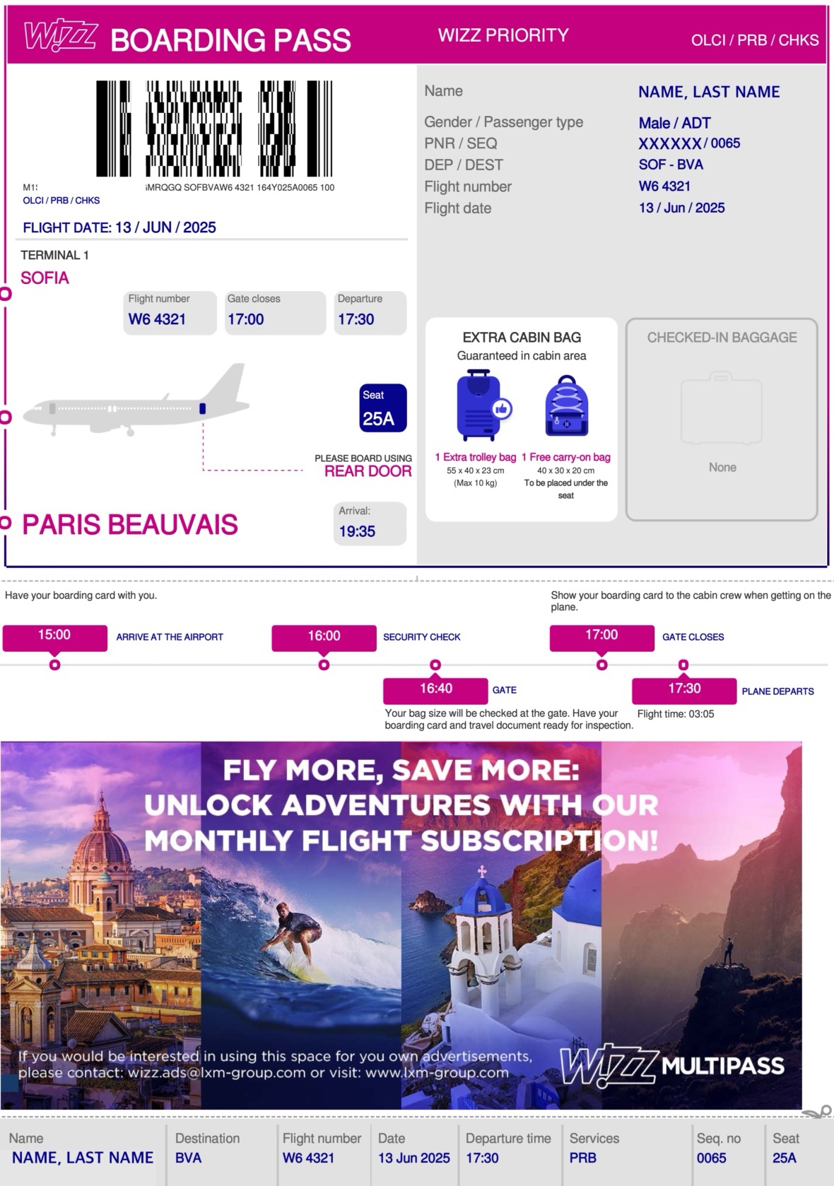 Wizz Air բորտային քարտ